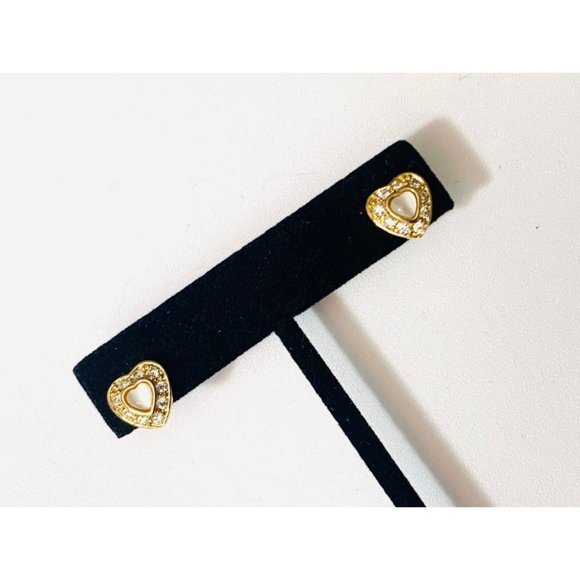 Vintage Signed Roman Rhinestone Heart Earrings - Picture 8 of 9